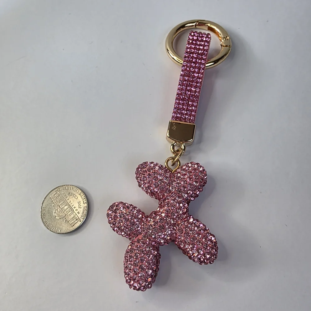 Pink Rhinestone Balloon Dog Keychain Charm - Picture 2 of 3